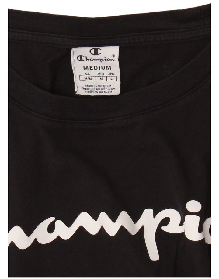 Champion Kvinder Oversized Crop Grafisk T-Shirt Top UK 14 Medium Sort