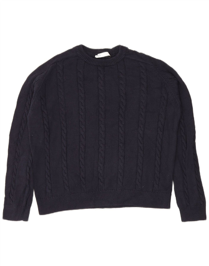 Zara Herre sweater med rund hals, lille marineblå bomuld