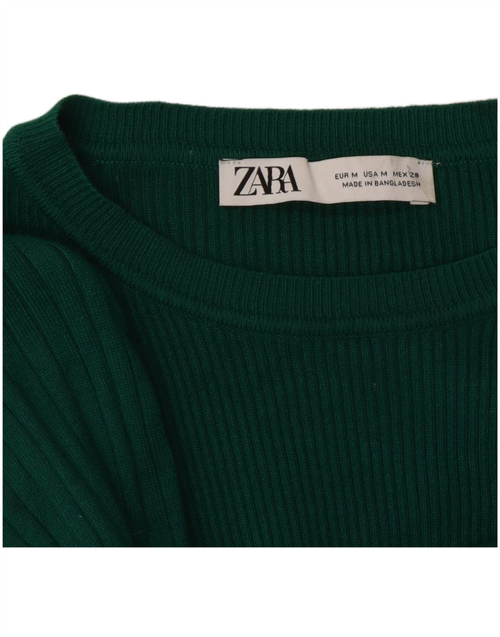 Zara Womens Crop Top Langærmet UK 12 Medium Green Viscose