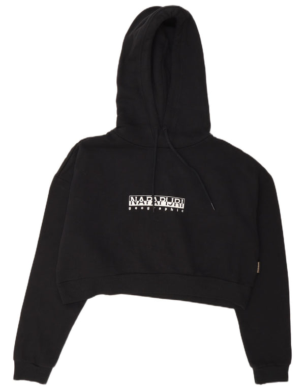 Napapijri Womens Geographic Crop Graphic Hoodie Jumper UK 14 Medium Black