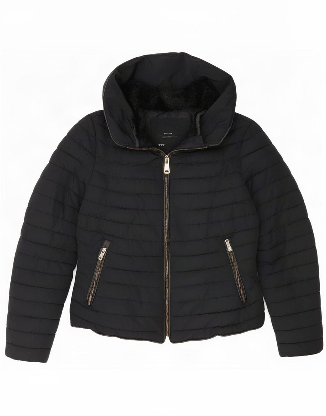Zara Dame Crop Hooded Polstret Jakke UK 10 Small Black