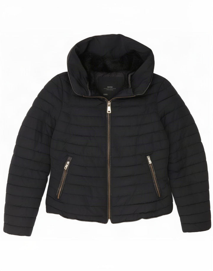 Zara Dame Crop Hooded Polstret Jakke UK 10 Small Black