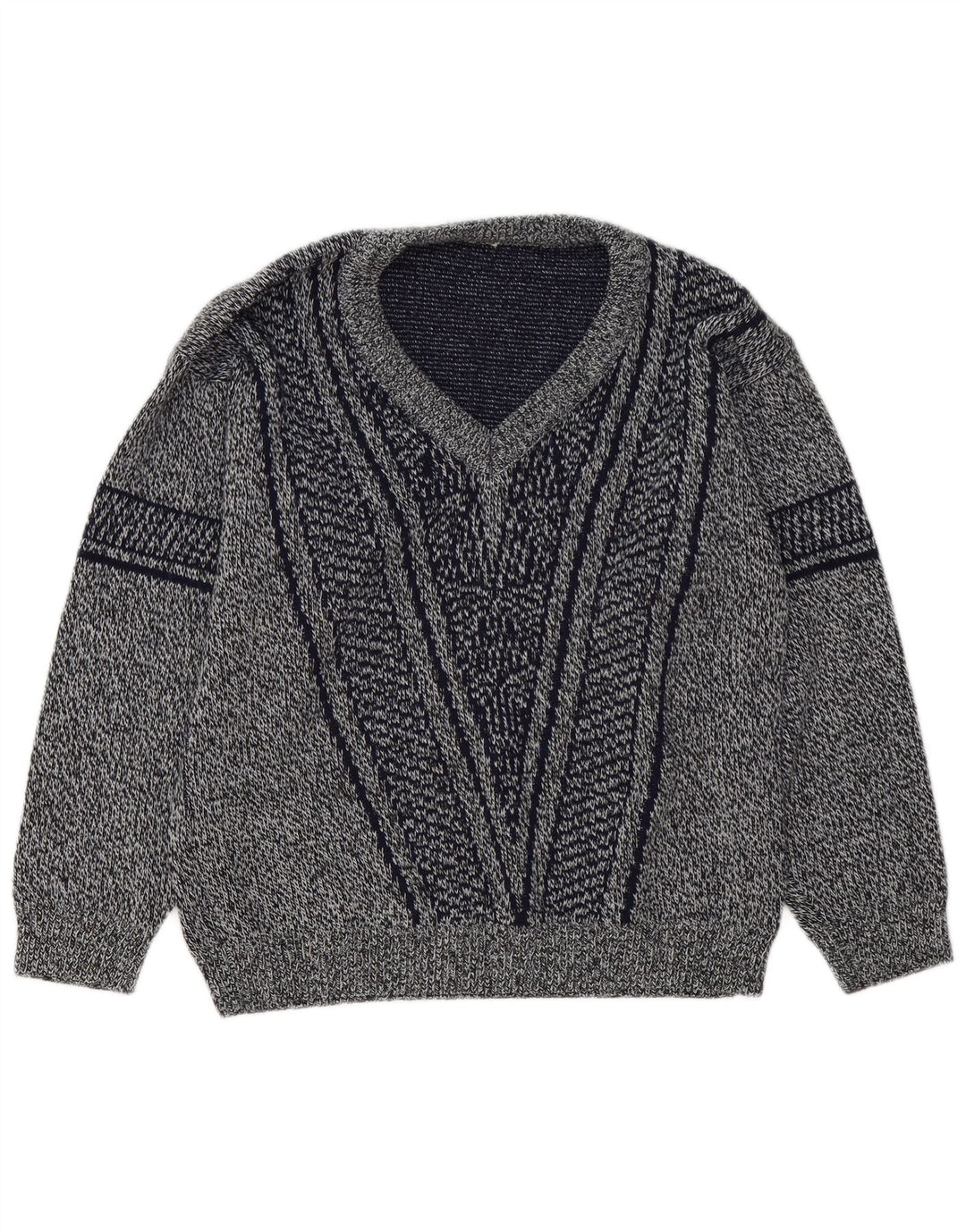 Vintage herre V-hals sweater mellem marineblå stribet