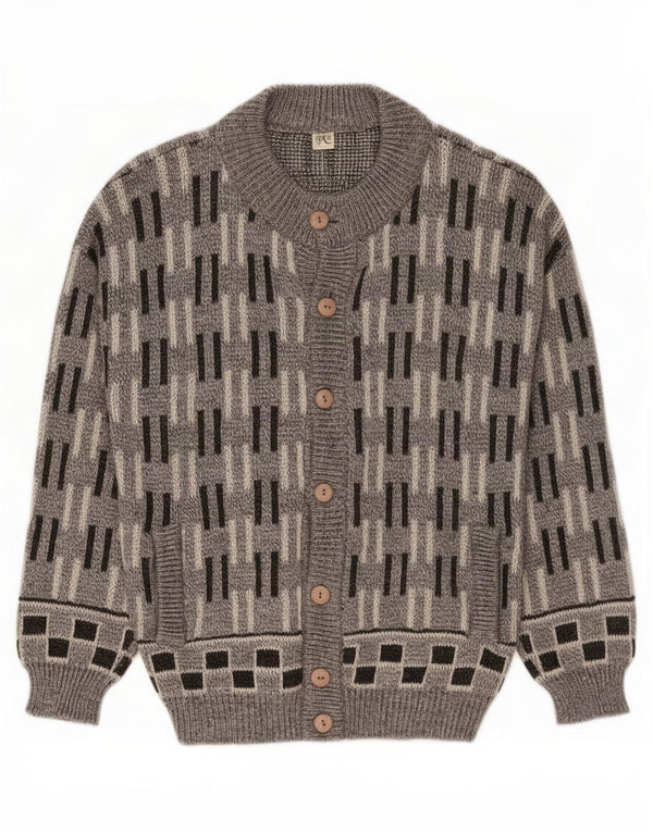 Vintage herre cardigan sweater Stor grå geometrisk uld