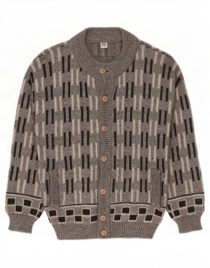 Vintage herre cardigan sweater Stor grå geometrisk uld