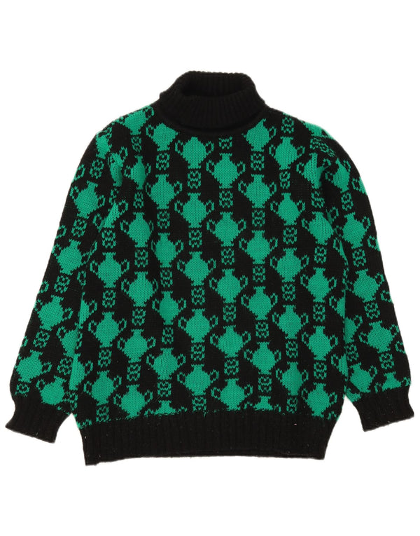 Vintage kvinders abstrakt mønster rullehals sweater UK 12 medium sort