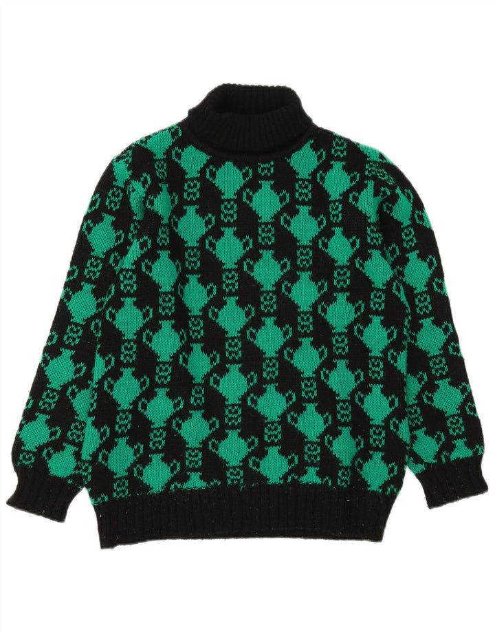 Vintage kvinders abstrakt mønster rullehals sweater UK 12 medium sort