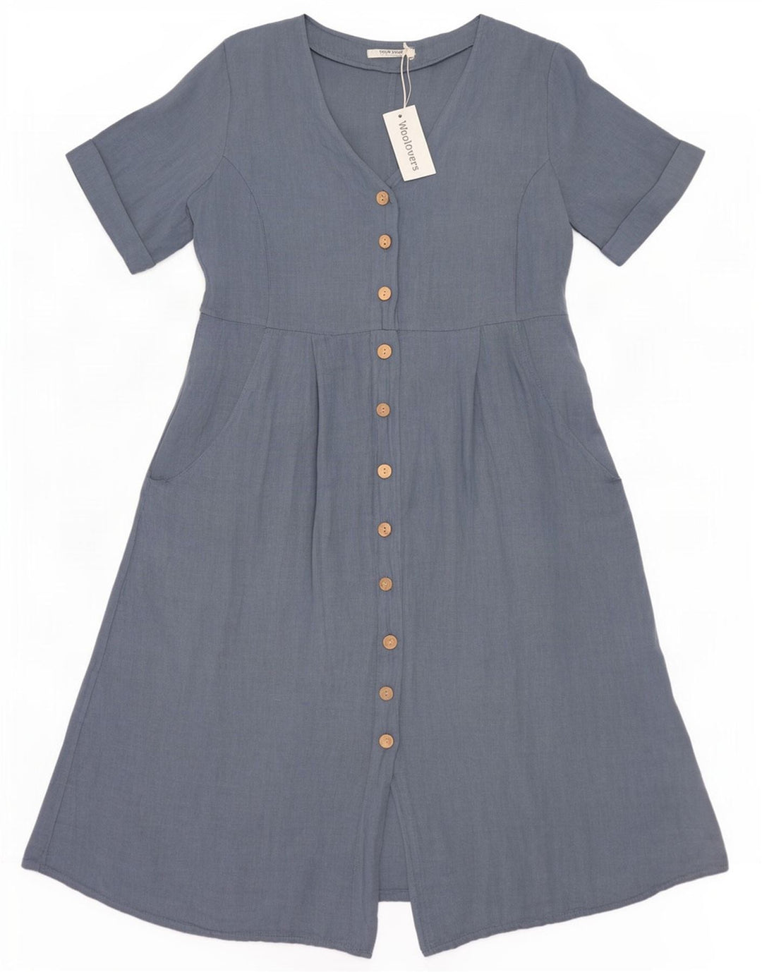 WoolOvers Dame A-Line Kjole UK 14 Large Blue Linen