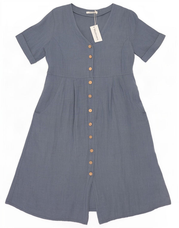 WoolOvers Dame A-Line Kjole UK 14 Large Blue Linen