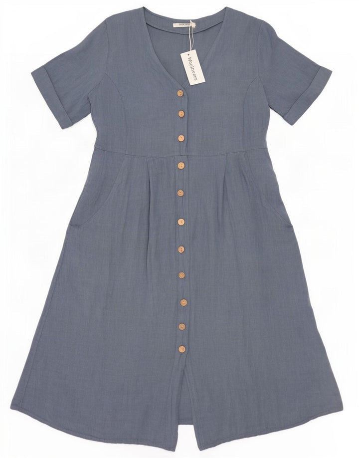 WoolOvers Dame A-Line Kjole UK 14 Large Blue Linen