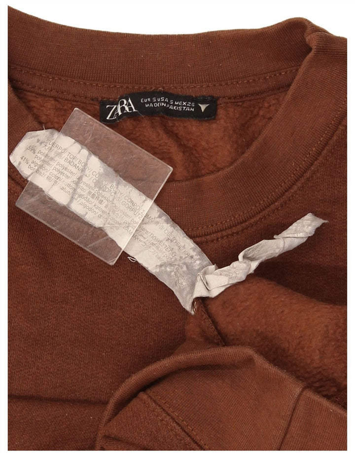 Zara Womens Crop Oversized Sweatshirt Jumper UK 10 Small Brown Bomuld