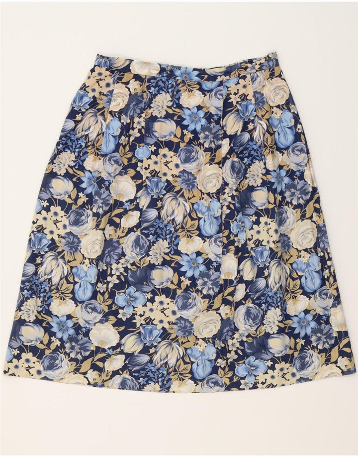 VINTAGE Womens A-Line Skirt W30 Medium  Navy Blue Floral Vintage Vintage and Second-Hand Vintage from Messina Hembry 