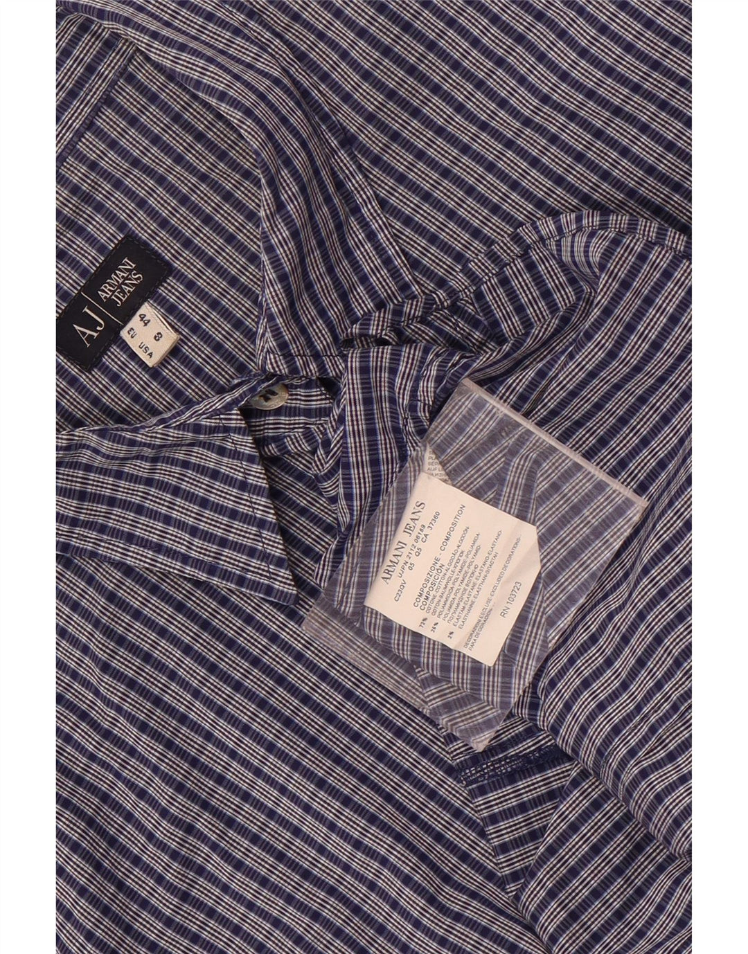 Armani Jeans Kortærmet Dameskjorte US 8 Medium Navy Blue Ternet bomuld