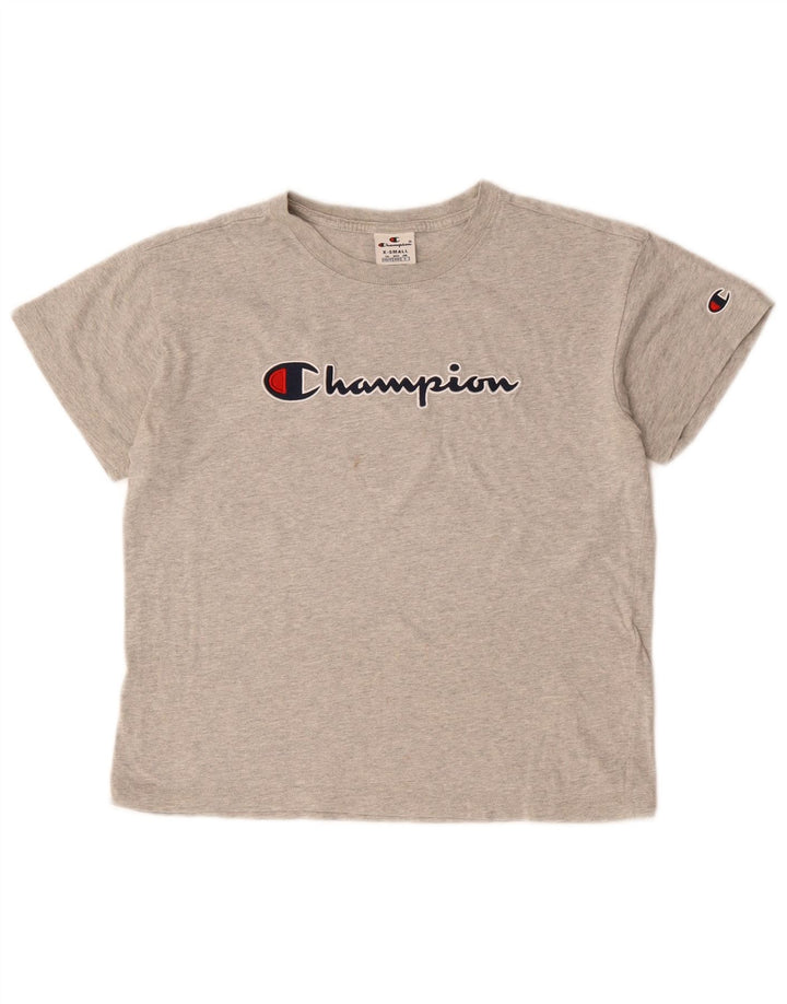 CHAMPION Womens Crop Oversized grafisk T-shirt top UK 6 XS Grå Flecked