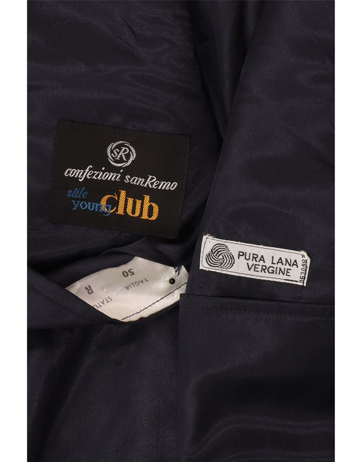 Vintage Herre Club Blazer Jacket IT 50 Stor Marineblå Stribet