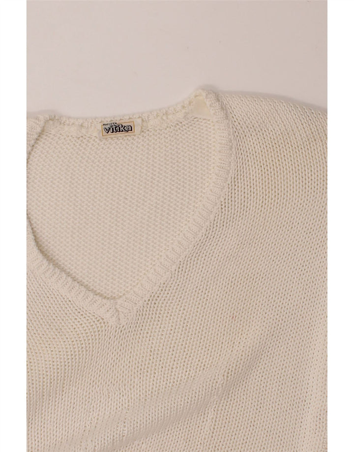 VINTAGE Womens Crop V-Neck Jumper Sweater UK 8 Small White Vintage Vintage and Second-Hand Vintage from Messina Hembry 
