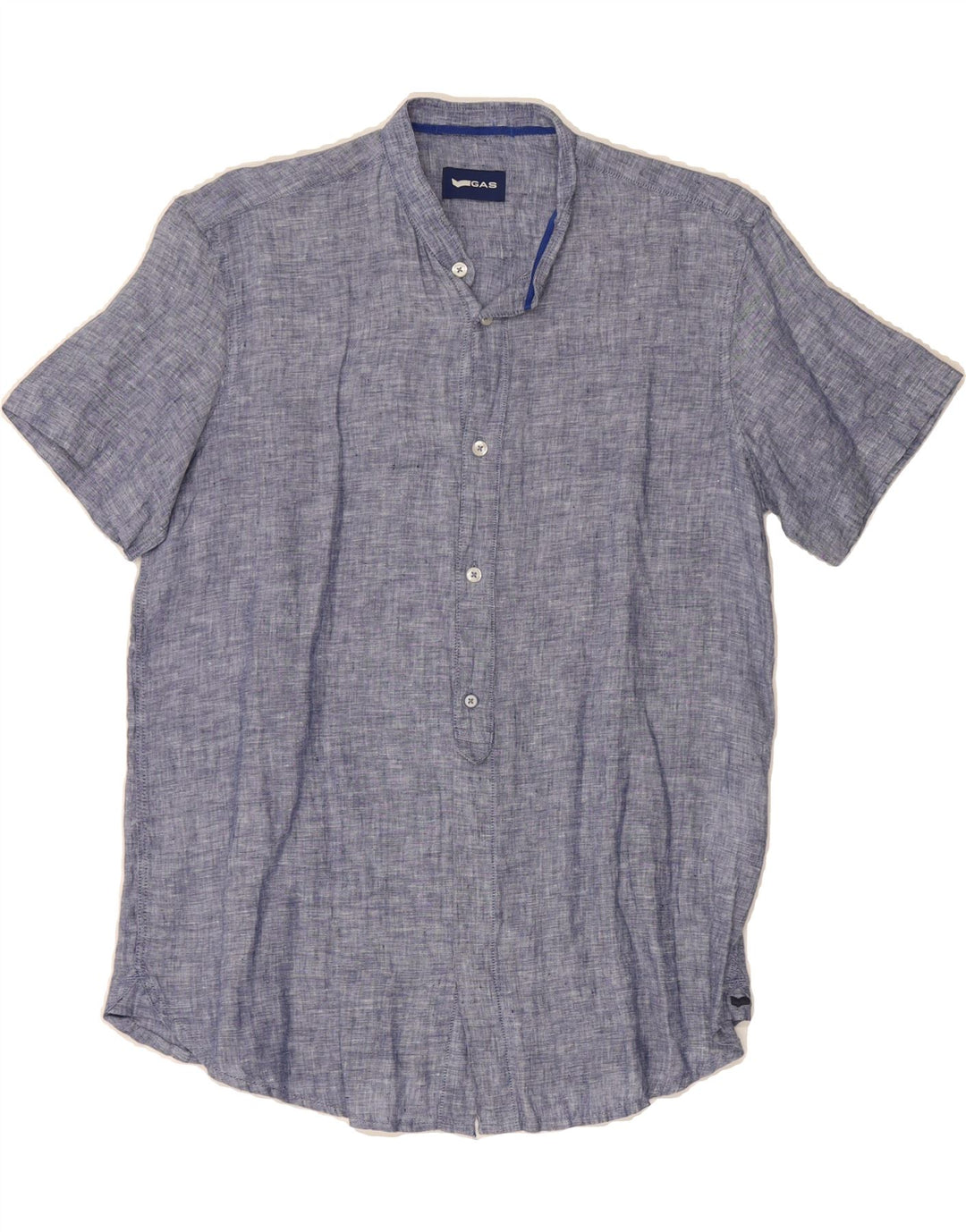 GAS Mens Short Sleeve Pullover Shirt Small Blue Linen Vintage Gas and Second-Hand Gas from Messina Hembry 