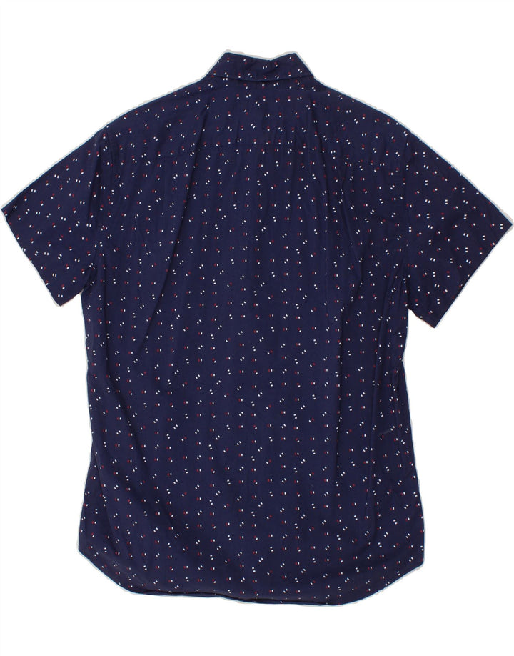 J. CREW Mens Short Sleeve Shirt Medium Navy Blue Spotted Cotton Vintage J. Crew and Second-Hand J. Crew from Messina Hembry 