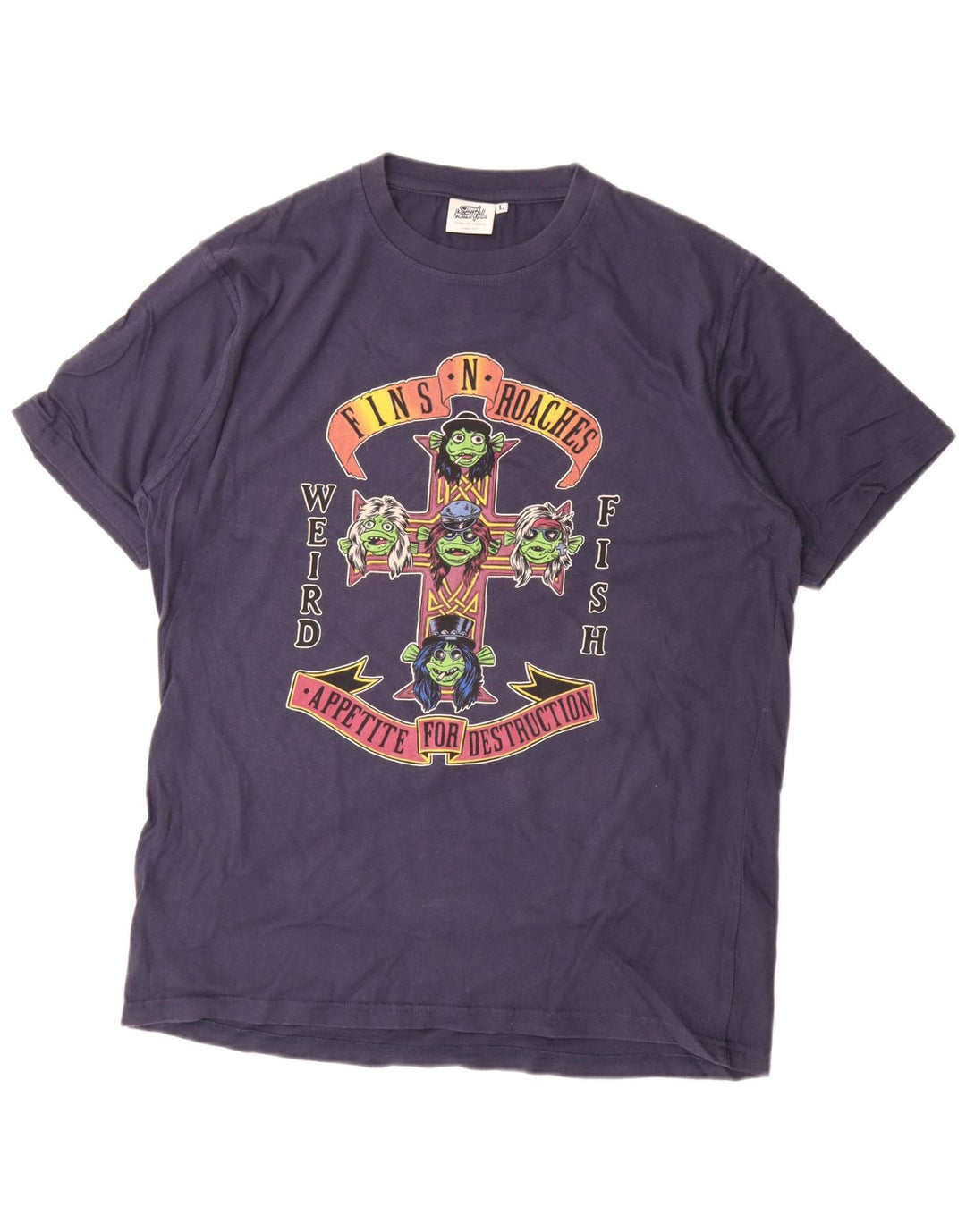 Weird Fish Herre grafisk T-shirt Top Stor marineblå bomuld