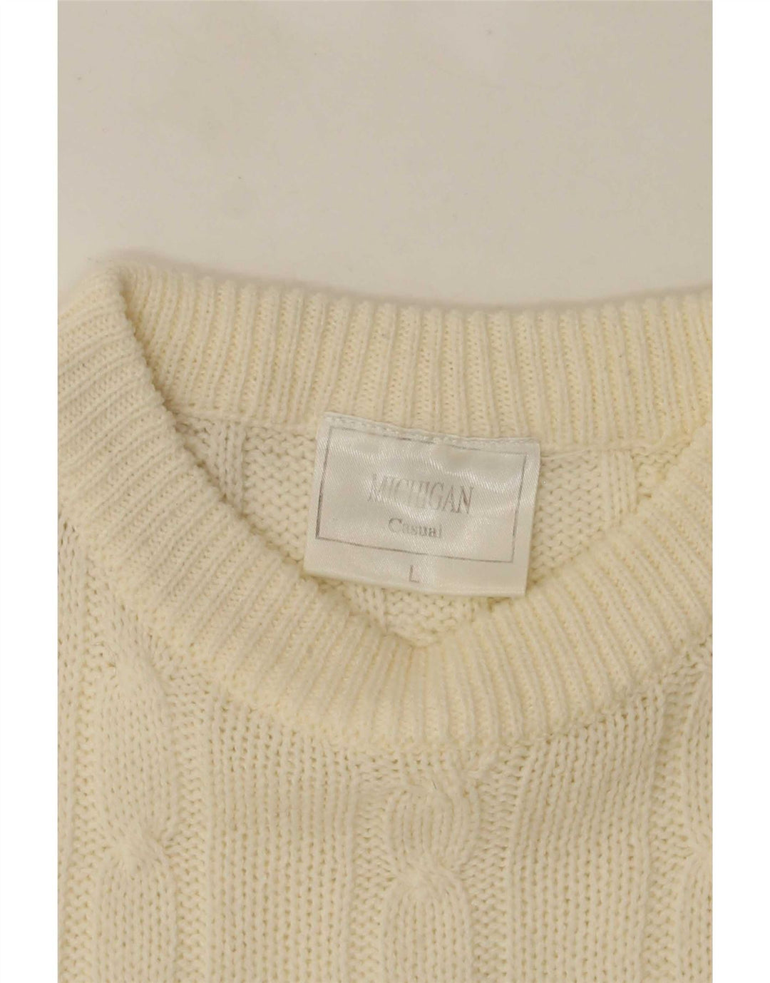 Vintage herre rund hals sweater stor off white akryl