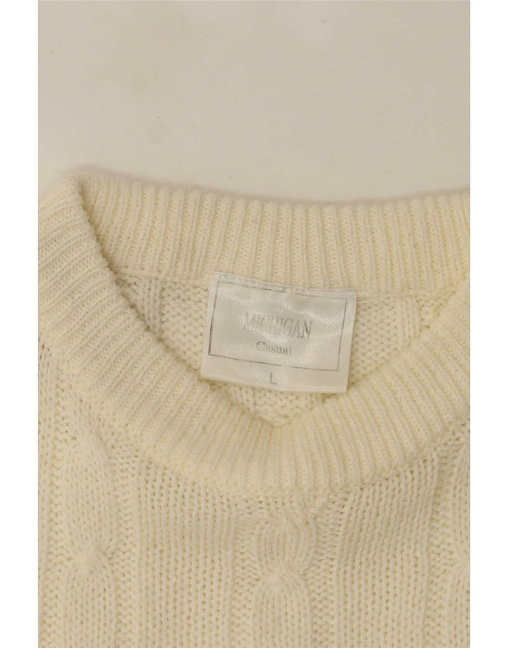 Vintage herre rund hals sweater stor off white akryl