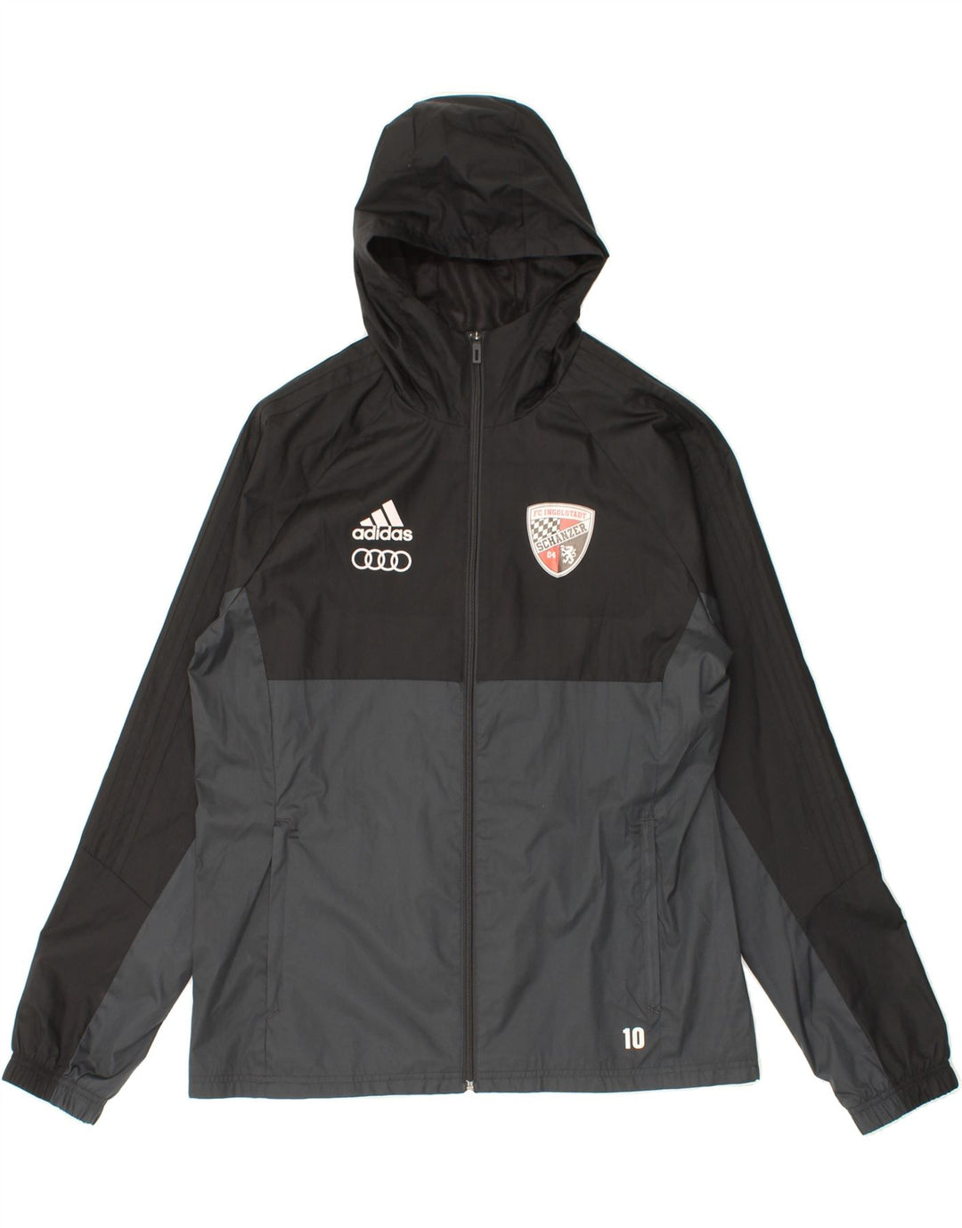 ADIDAS Grafisk regnjakke med hætte til mænd UK 38 Medium Black Colourblock