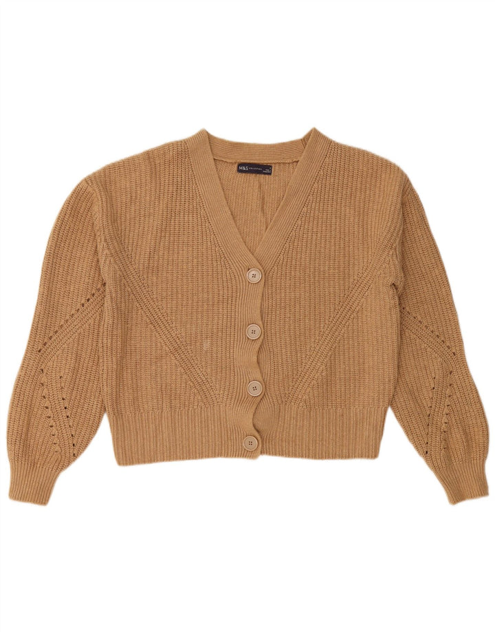 Marks & Spencer Dame Crop Cardigan Sweater UK 14 Medium Brun Bomuld