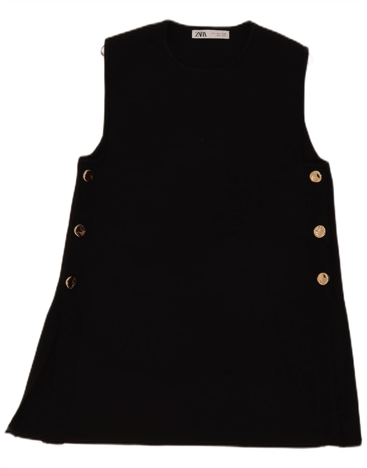 Zara Dame Sleeveless Jumper Dress UK 14 Large Black Polyester