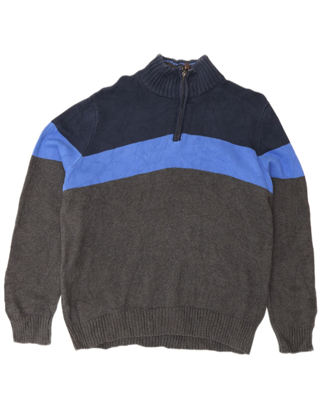 Eddie Bauer Herre Zip Neck Jumper Sweater Stor Grå Colourblock Bomuld