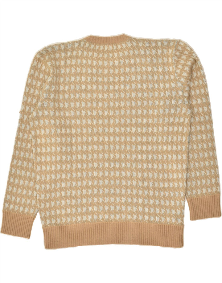 VINTAGE kvinders abstrakt mønster rund hals sweater DK 16 stor beige