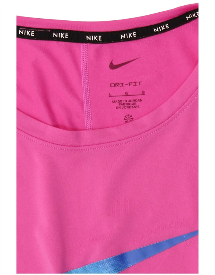 Nike Dame Dri Fit Grafisk T-Shirt Top UK 16 Stor Pink Polyester