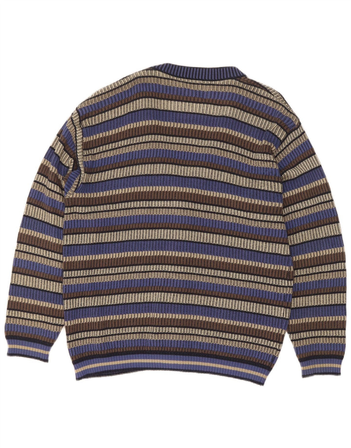 Marc Rene Herre Cardigan Sweater IT 52 Stor Blå Stribet Bomuld