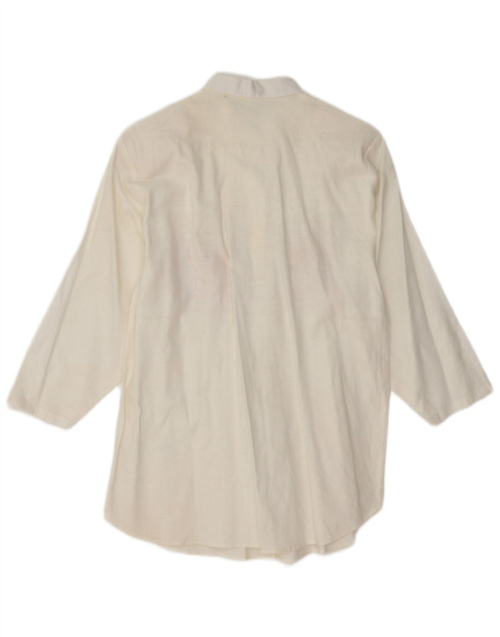 VINTAGE skjortebluse med 3/4 ærmer til kvinder UK 14 Medium White Floral