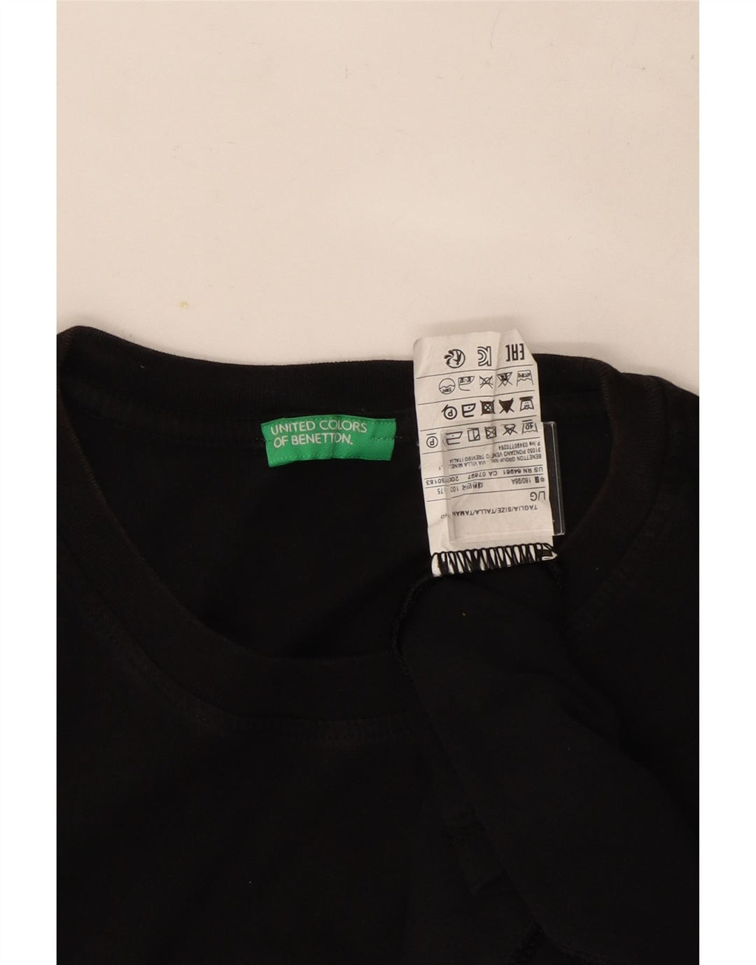 Benetton Herre T-Shirt Top Stor Sort Bomuld
