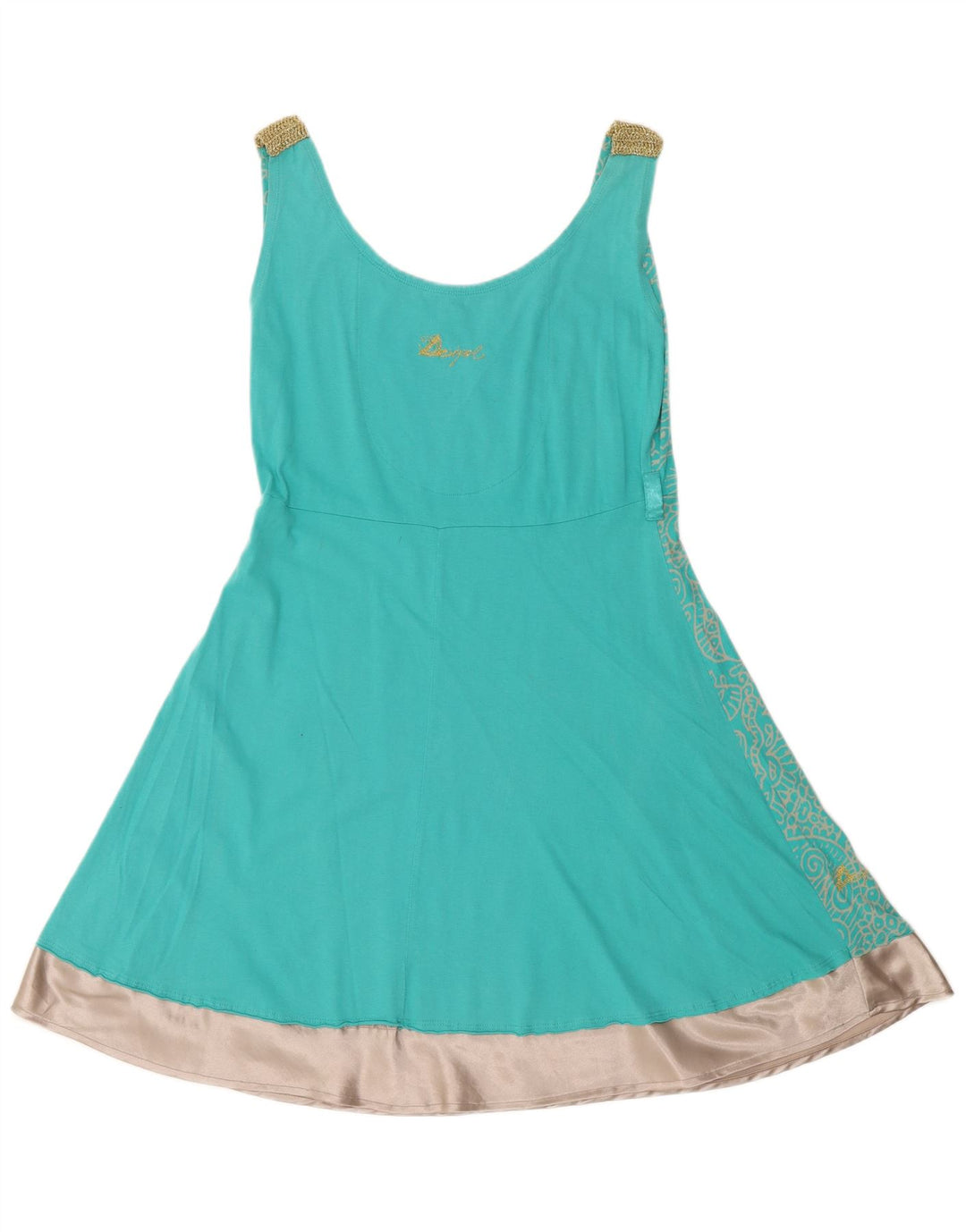 Desigual Kvinders Grafisk A-Line Kjole UK 14 Medium Turkis Paisley