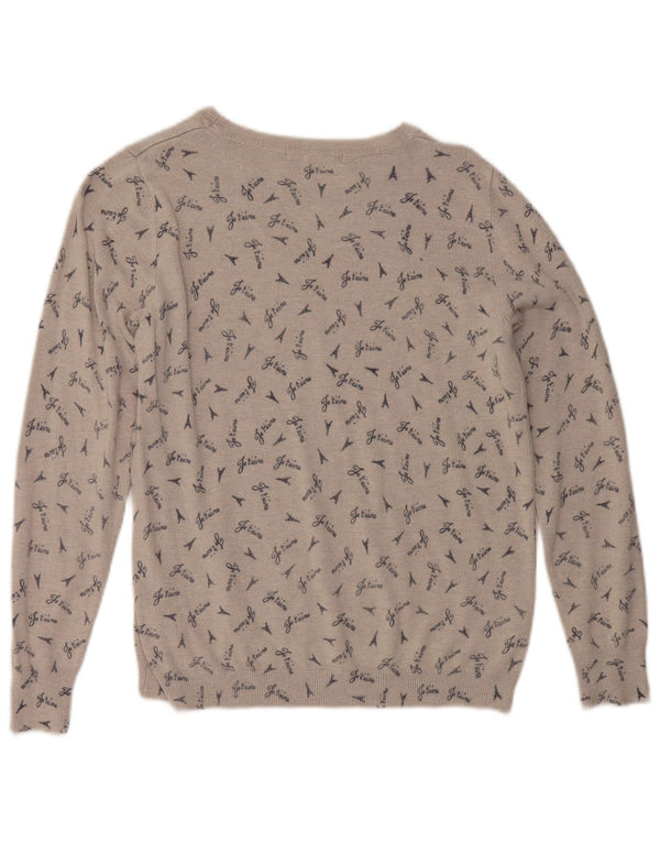 Marks & Spencer Dame Grafisk Boat Neck Jumper Sweater UK 14 Medium Grey