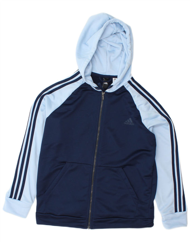 ADIDAS hættetrøje med lynlås til kvinder UK 20/22 XL Navy Blue Colourblock