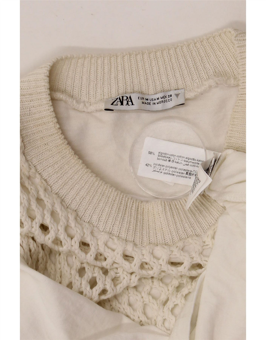 Zara Womens Crop Hæklet Bluse Top UK 14 Medium Off White Bomuld