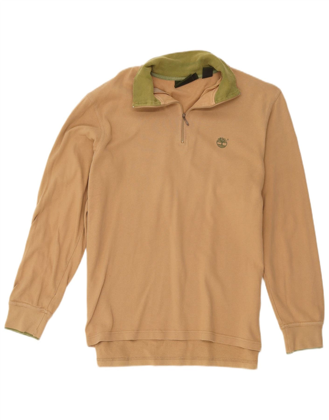 Timberland Herre Zip Neck Sweatshirt Jumper Small Beige Bomuld