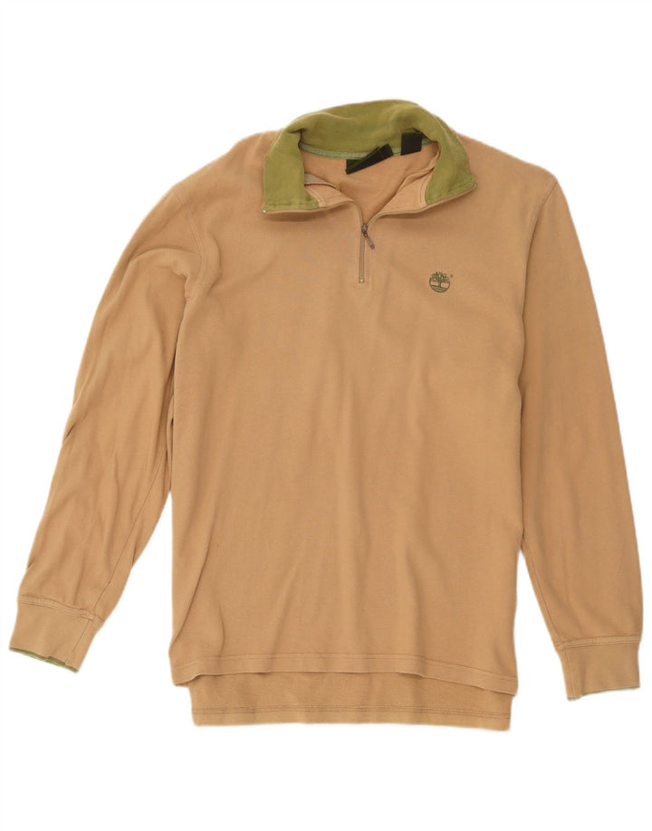Timberland Herre Zip Neck Sweatshirt Jumper Small Beige Bomuld
