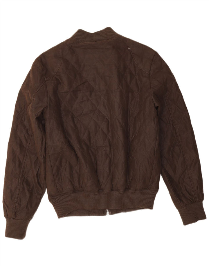 Zara Herre Quiltet Bomber Jacket UK 38 Medium Brun Polyester
