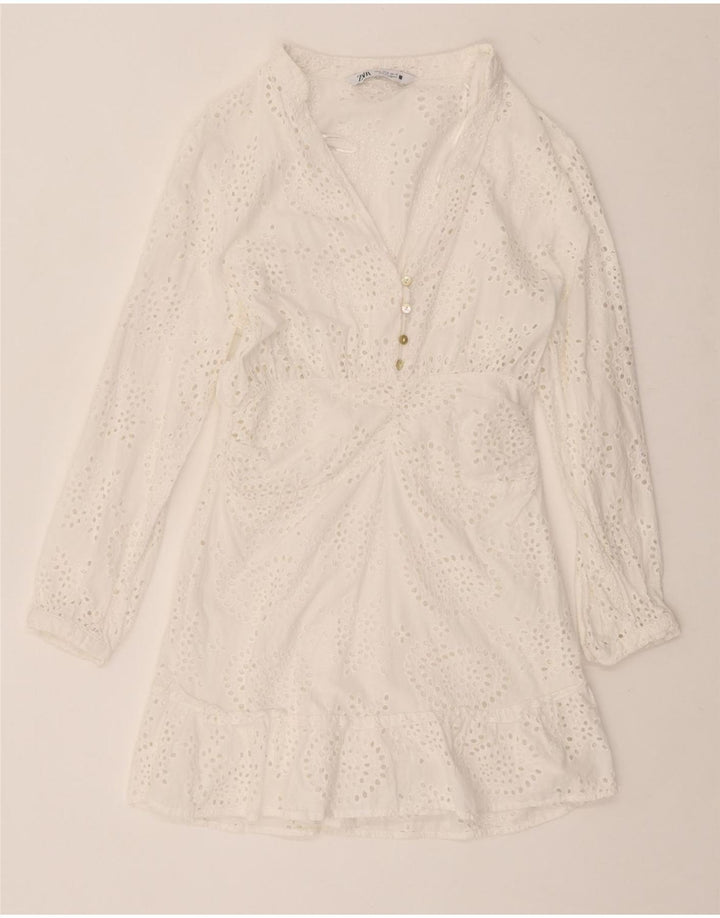 ZARA Womens Long Sleeve A-Line Dress UK 12 Medium White