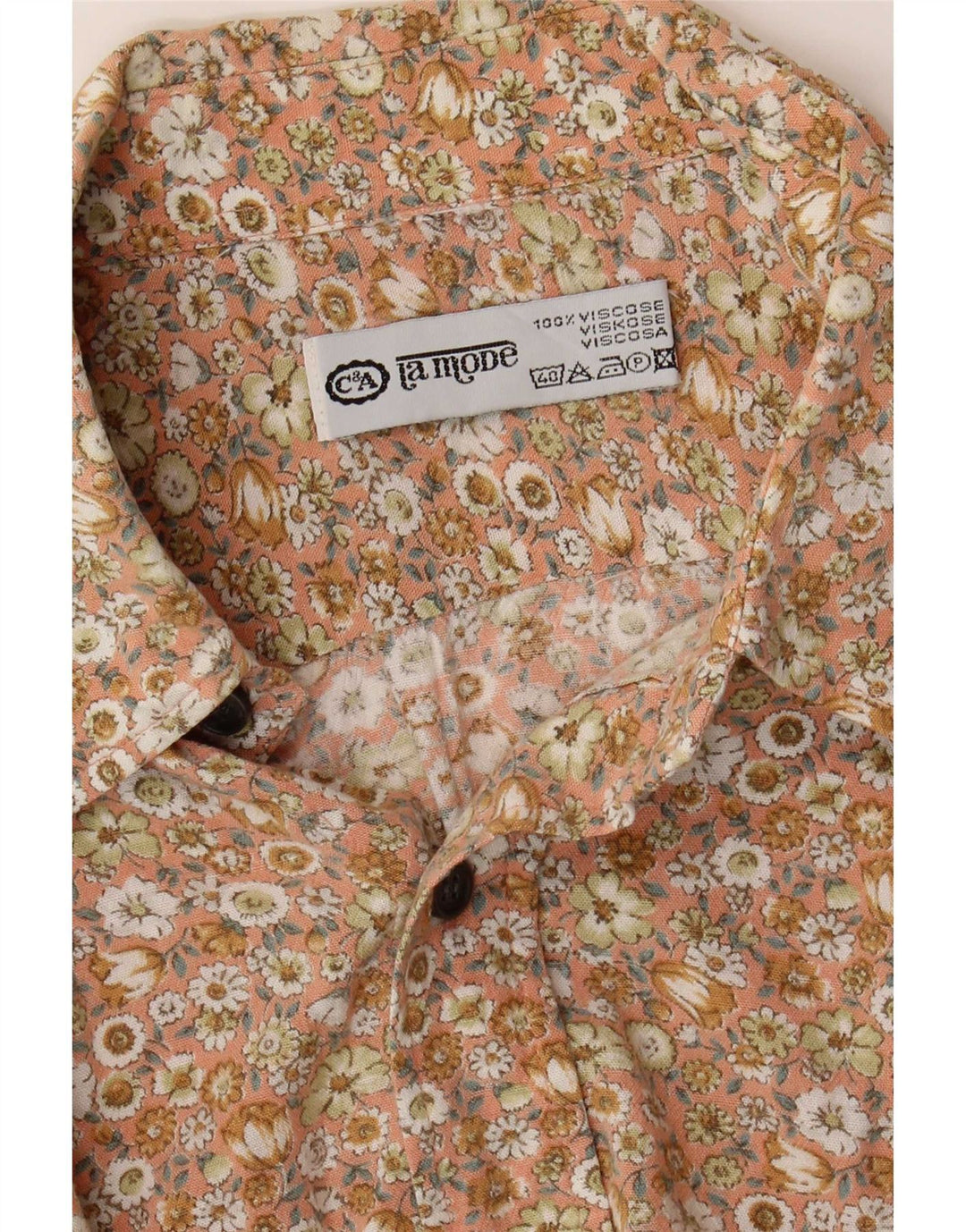 C & A Kortærmet Herreskjorte Stor Beige Blomsterviscose