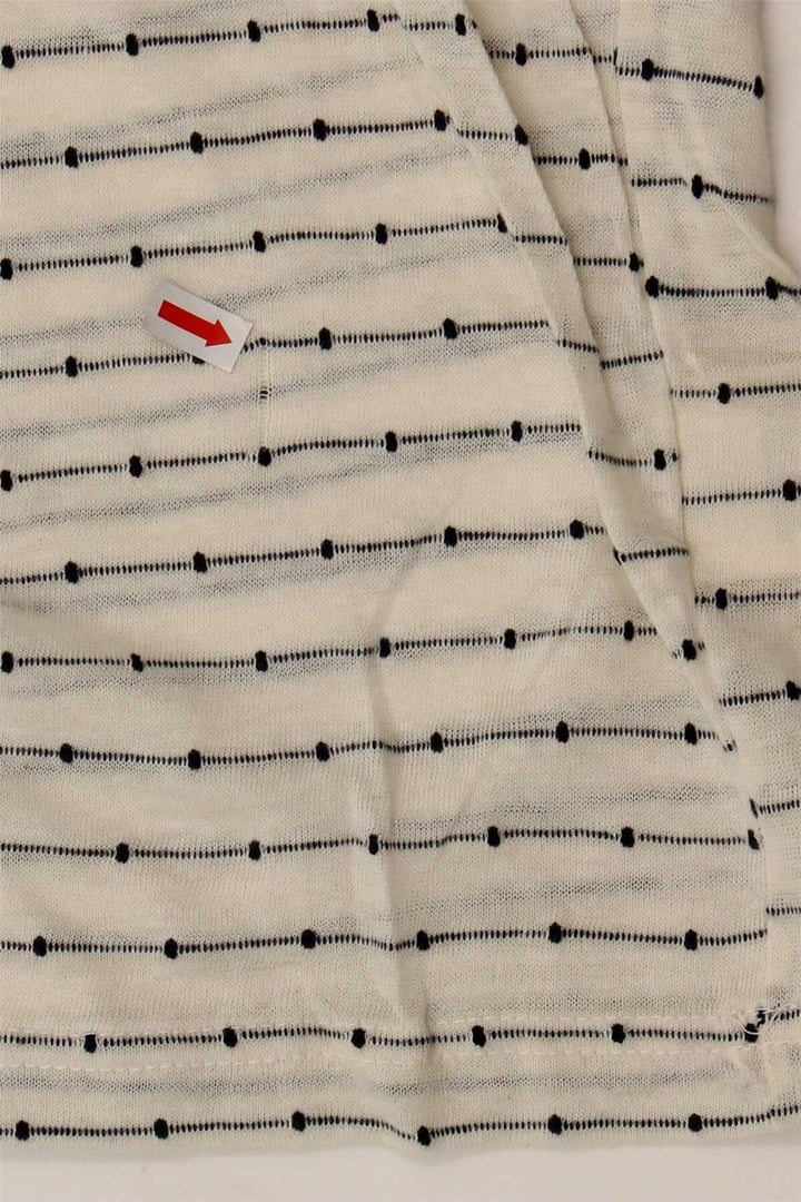 ANERKJENDT Mens Polo Shirt Small Off White Striped Cotton