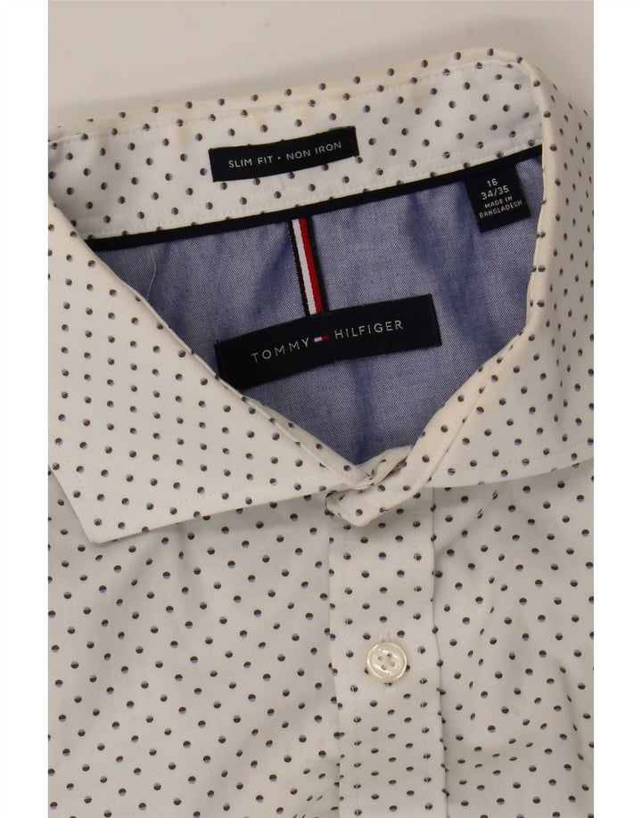 Tommy Hilfiger Herre Slim Fit Skjorte Str. 16 Stor Hvid Plettet