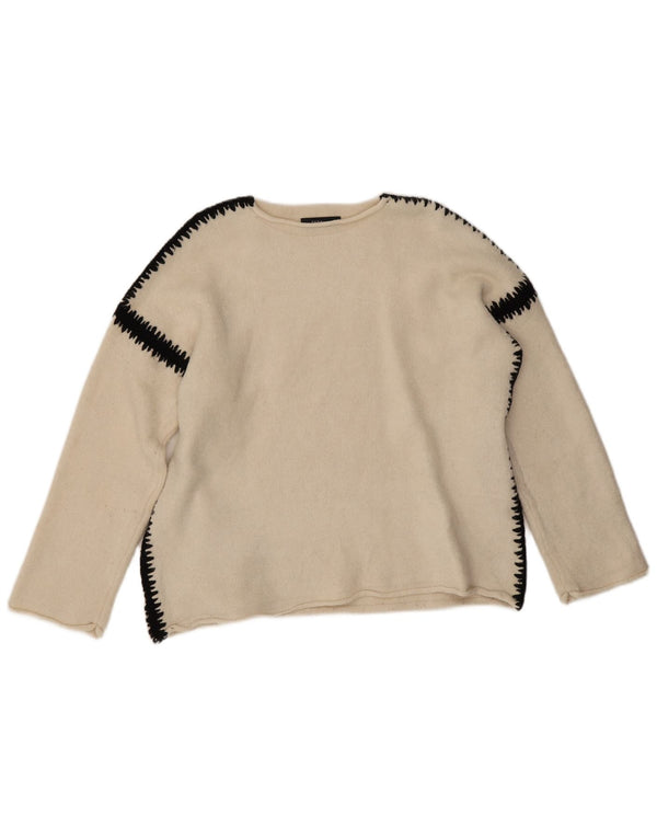 Zara Dame Boat Neck Jumper Sweater UK 14 Medium White Colourblock