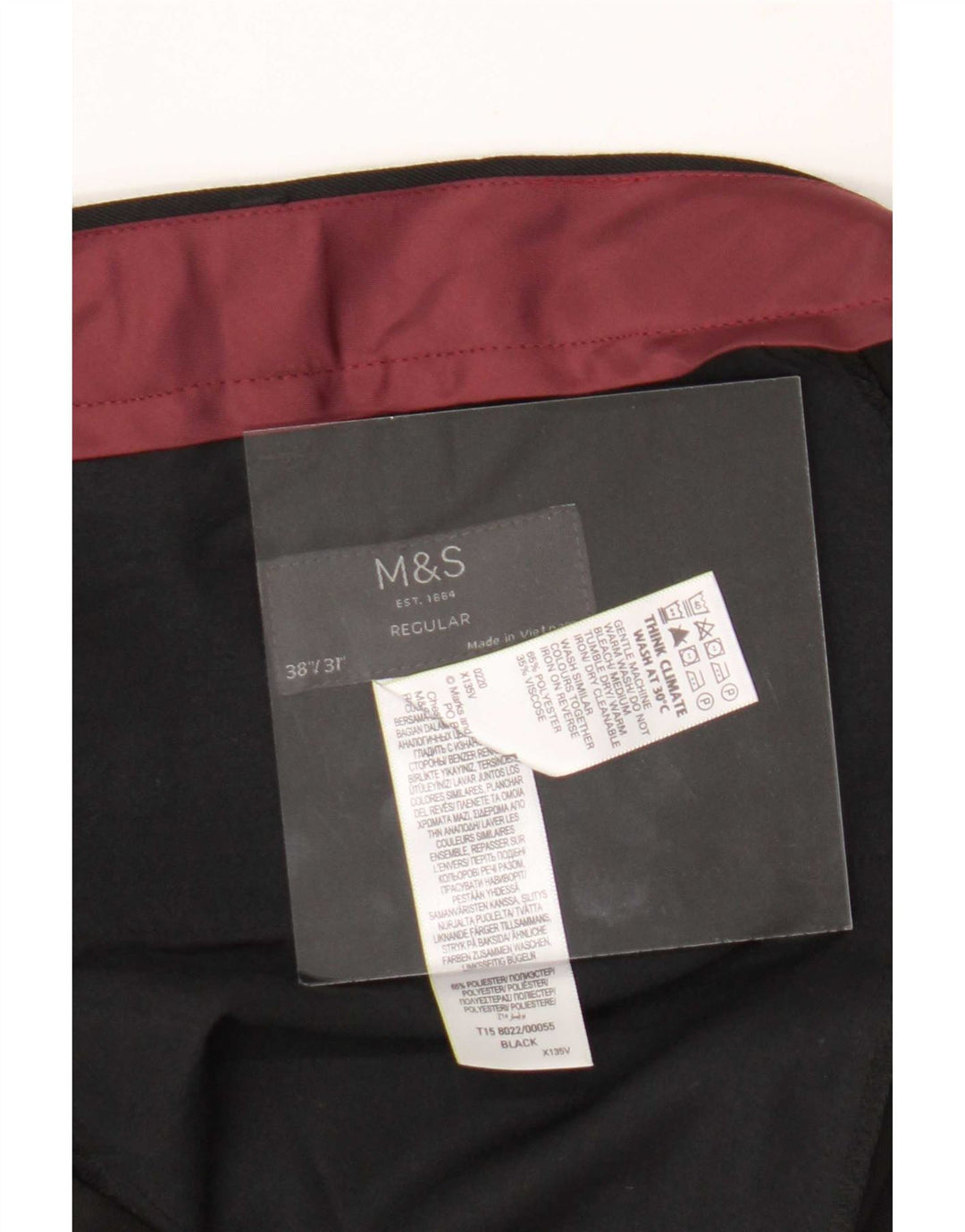 Marks & Spencer Herre Regular Suit Bukser W38 L31 Sort Polyester