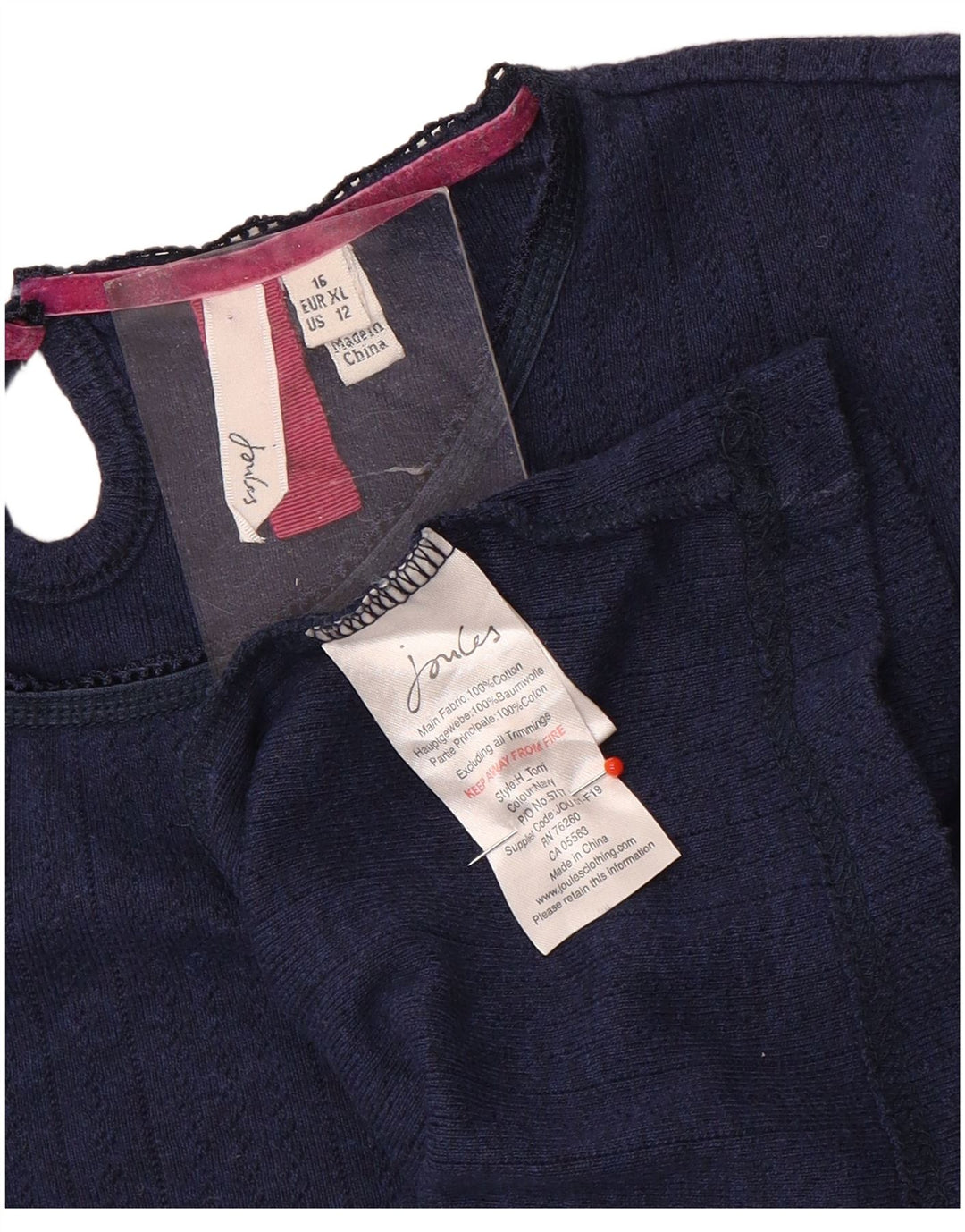 Joules Dame Top Langærmet UK 16 Large Navy Blue Bomuld