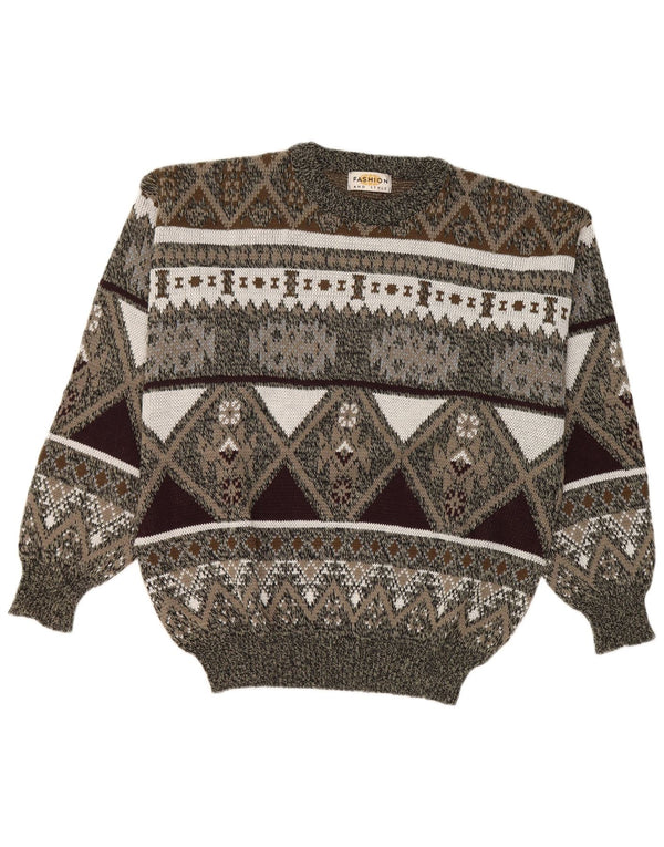 Vintage herre rund hals sweater IT 42/44 stor grå geometrisk