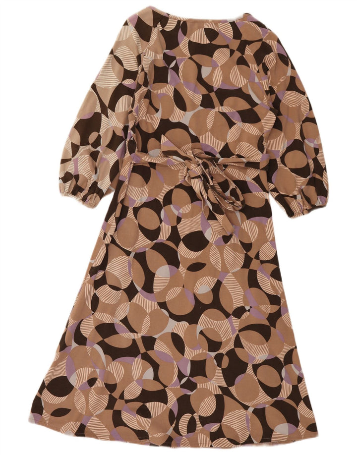 Fenn Wright Manson Dame A-Line Kjole UK 8 Lille Beige Geometrisk Bomuld